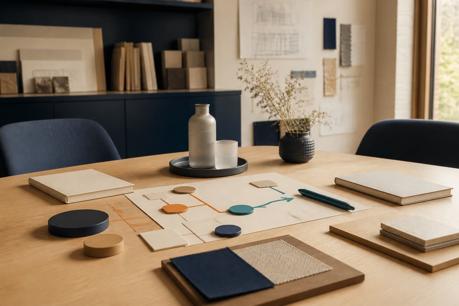 A welcoming project table arranged for a clear working conversation.