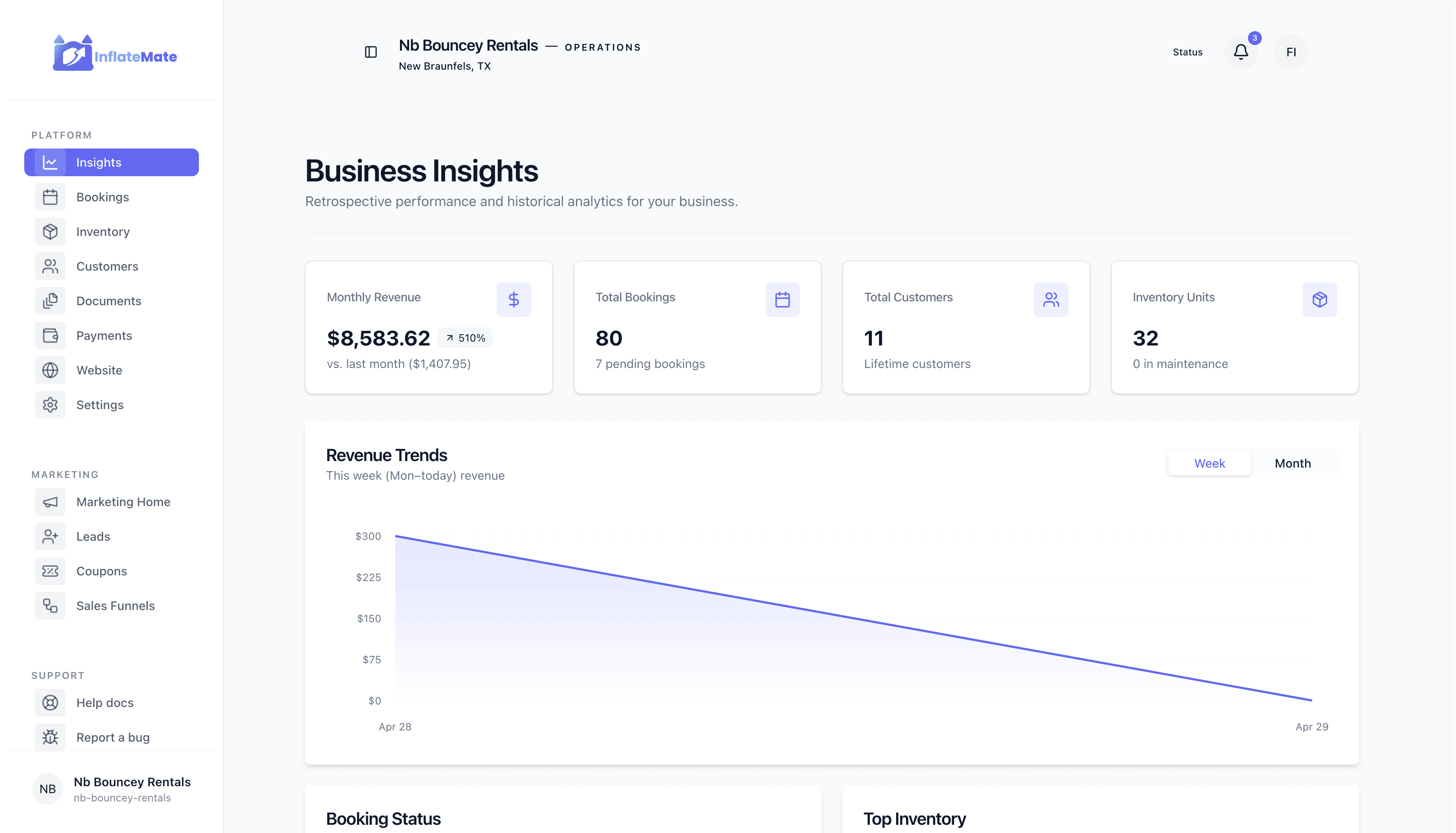 InflateMate dashboard