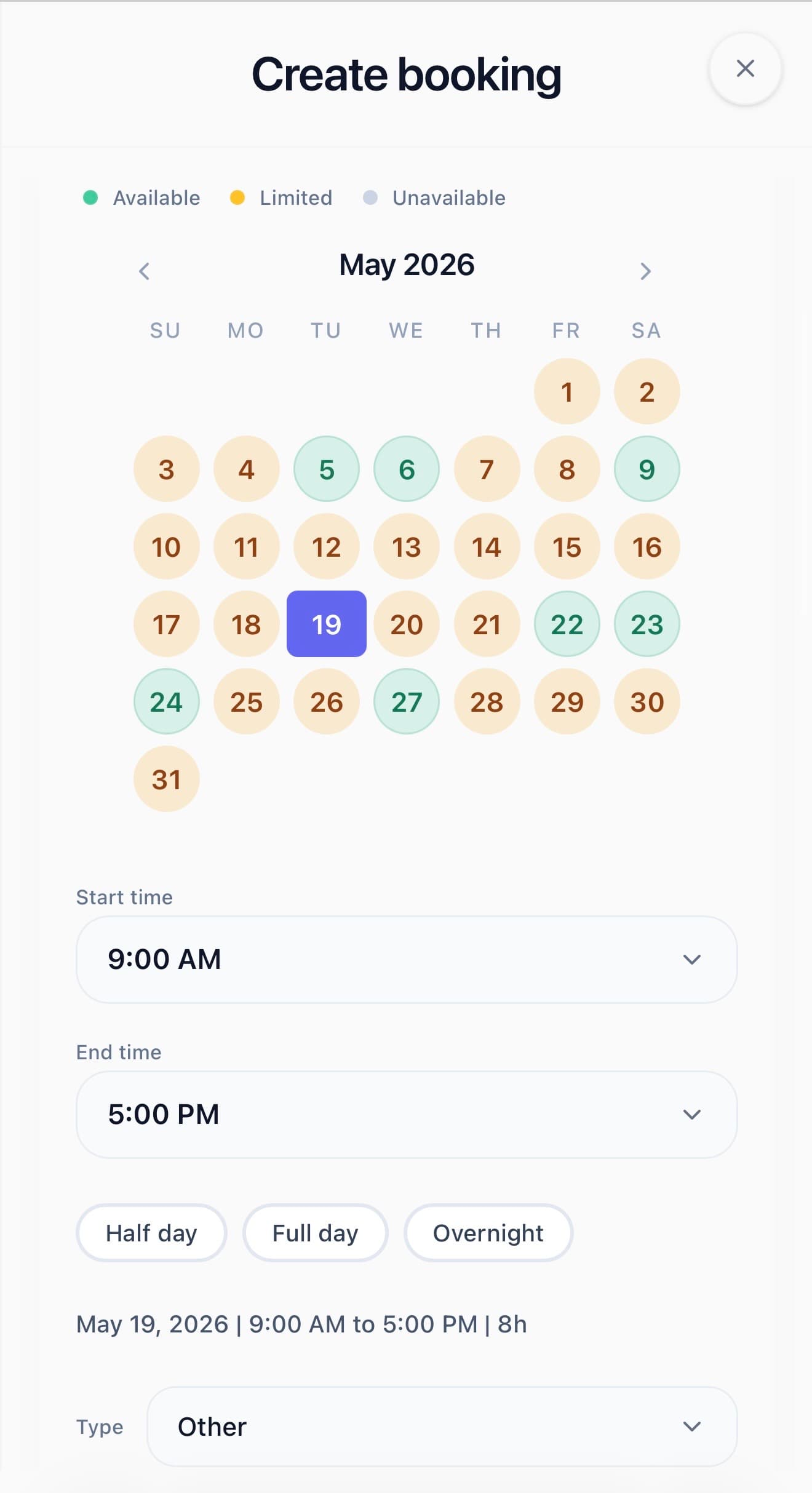 InflateMate mobile booking screen